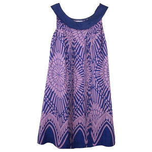 Moulinette Soeurs Lavender & Navy Silk Pleated Babydoll Dress Women's Size 4
